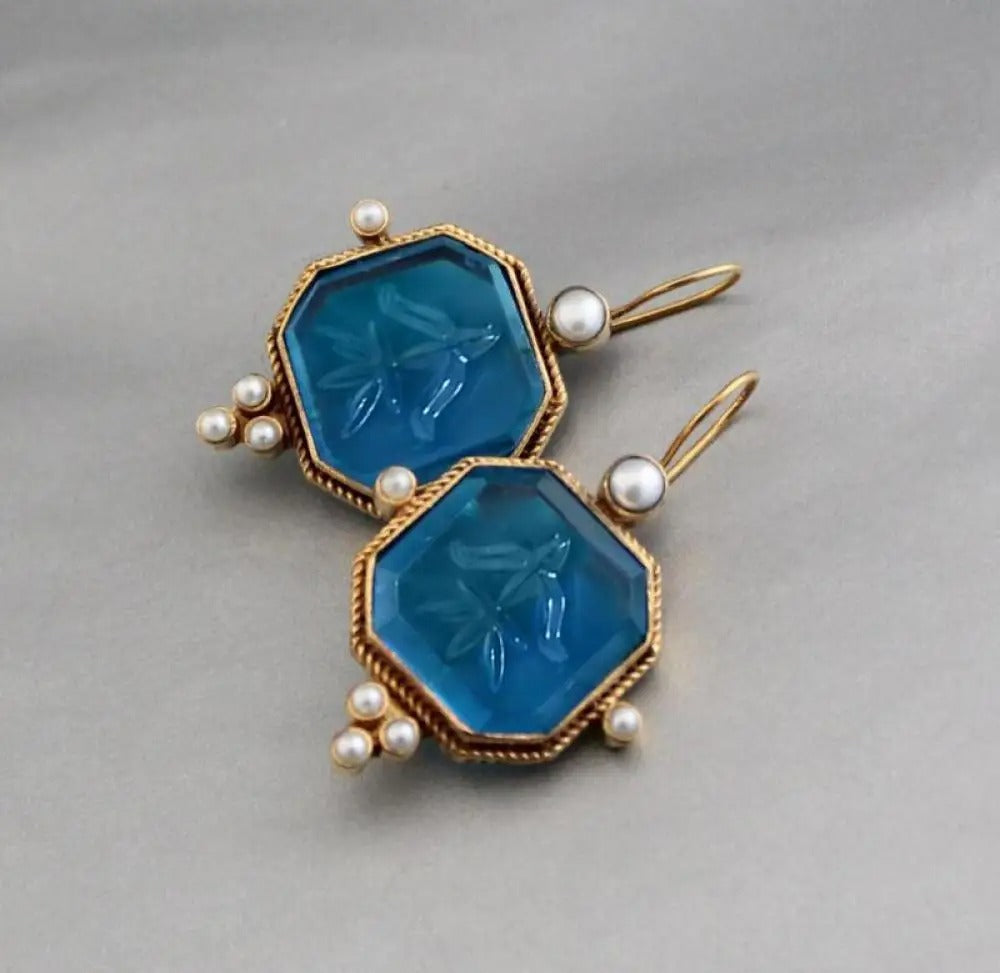 Boucles d'oreilles Maeble Vintage avec pierre verte et perle