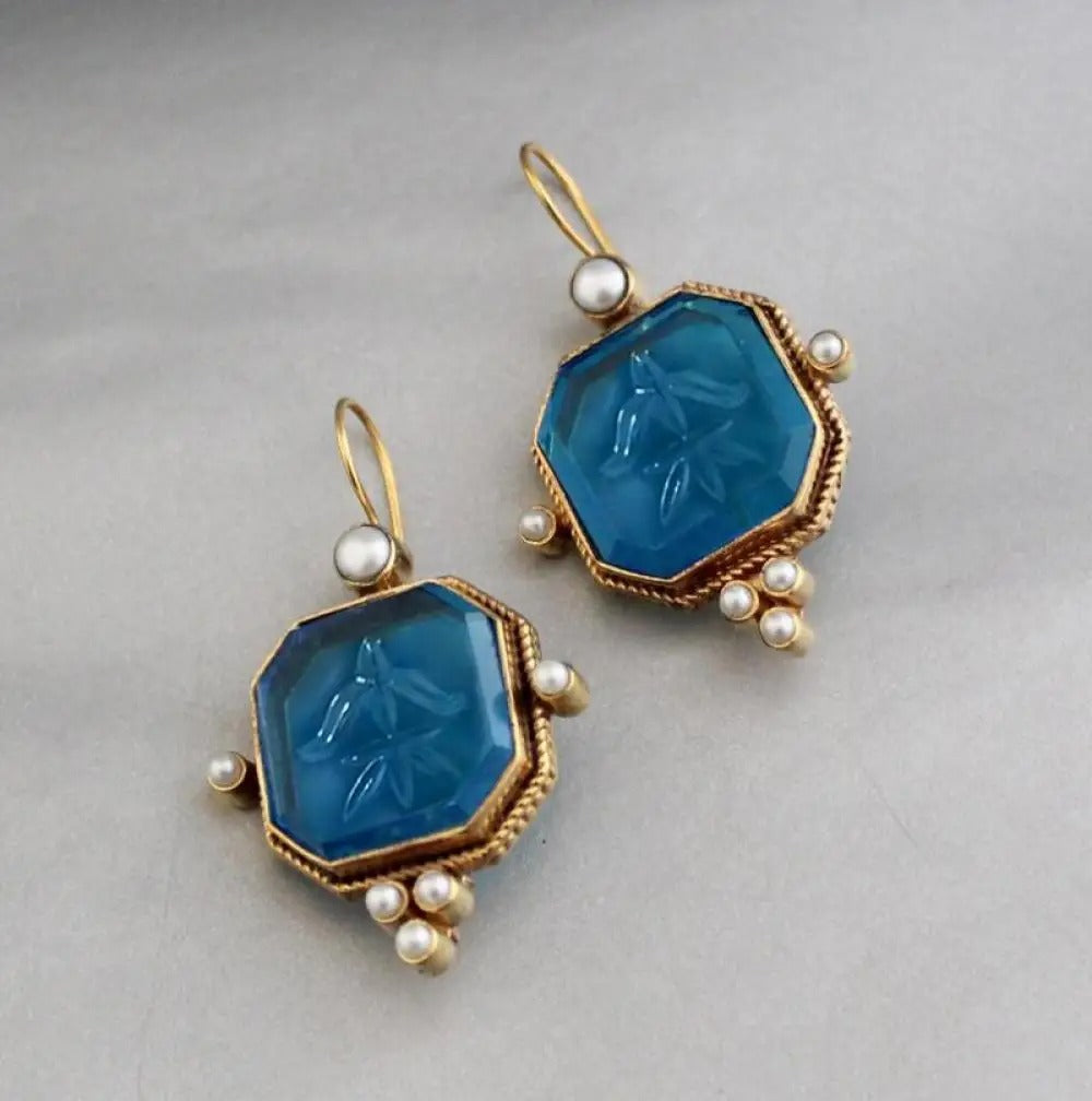 Boucles d'oreilles Maeble Vintage avec pierre verte et perle