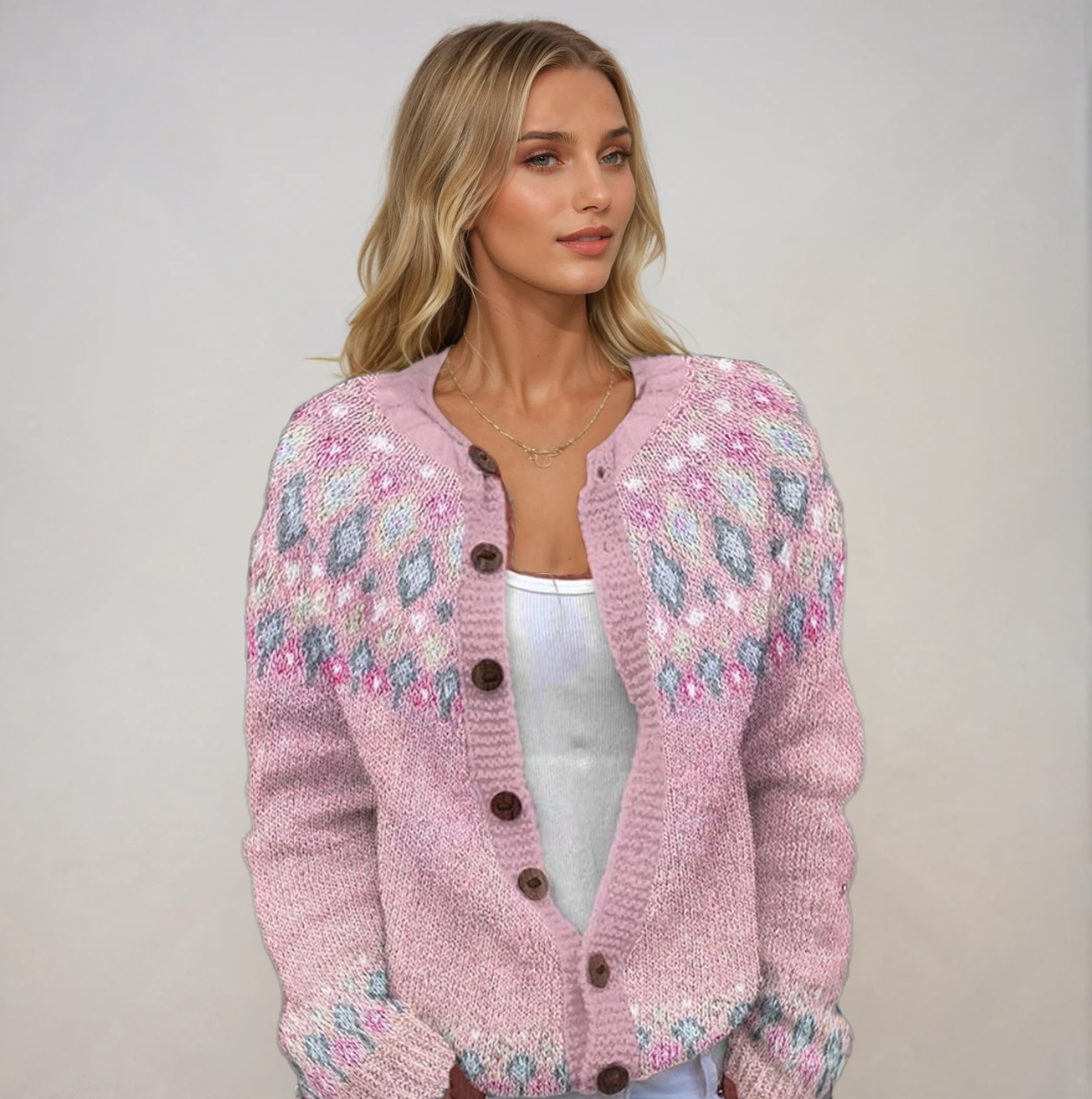 Sophie | Cardigan rose avec imprimé
