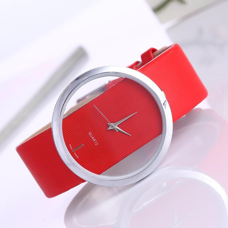 Montre à quartz élégante avec cadran transparent