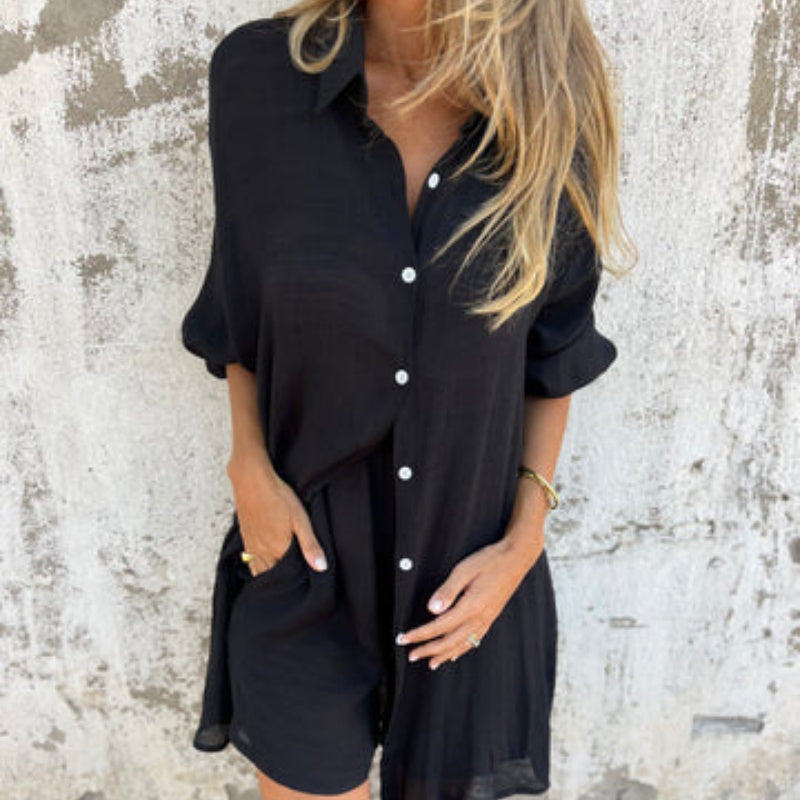 JENNY - ENSEMBLE DÉCONTRACTÉ CHEMISE À MANCHES LONGUES ET SHORT