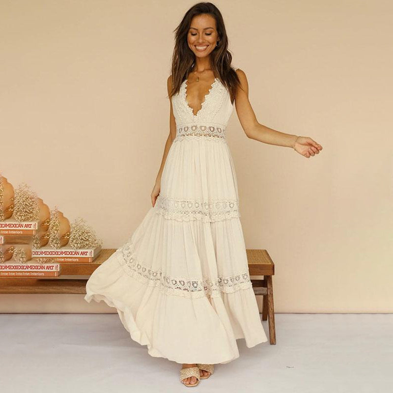 MISHA - ROBE LONGUE DÉCOLLETÉE EN V AVEC DOS EN DENTELLE
