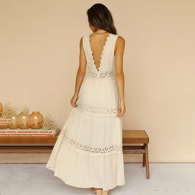 MISHA - ROBE LONGUE DÉCOLLETÉE EN V AVEC DOS EN DENTELLE