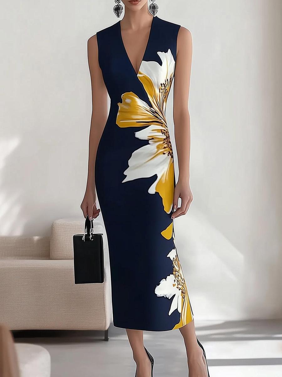 Robe longue élégante sans manches à imprimé floral