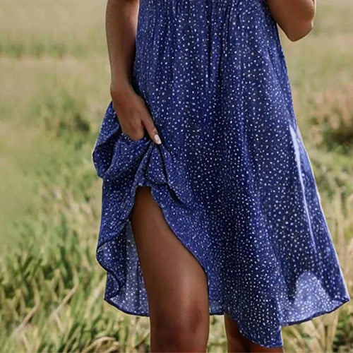 Robe mi-longue bleue à manches courtes Dreamy