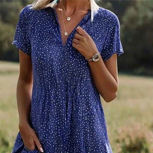 Robe mi-longue bleue à manches courtes Dreamy