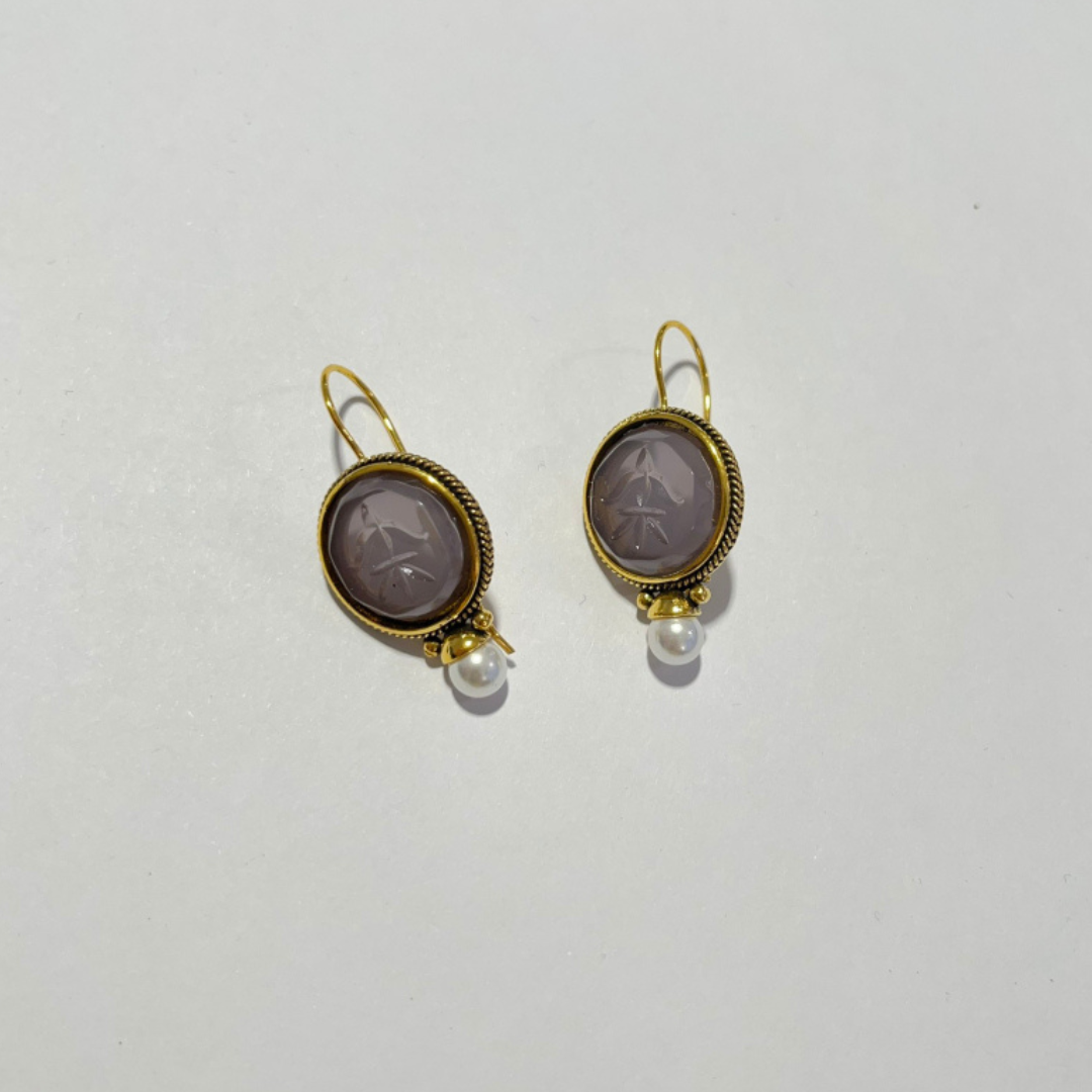 Boucles d'oreilles Penelope Vintage avec pierre verte et perle