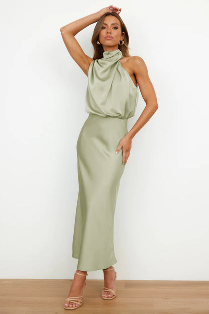 Auriane™ | Robe longue en satin à col halter