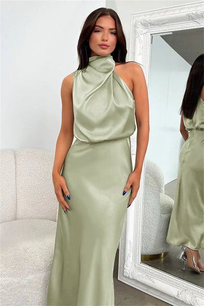 Auriane™ | Robe longue en satin à col halter