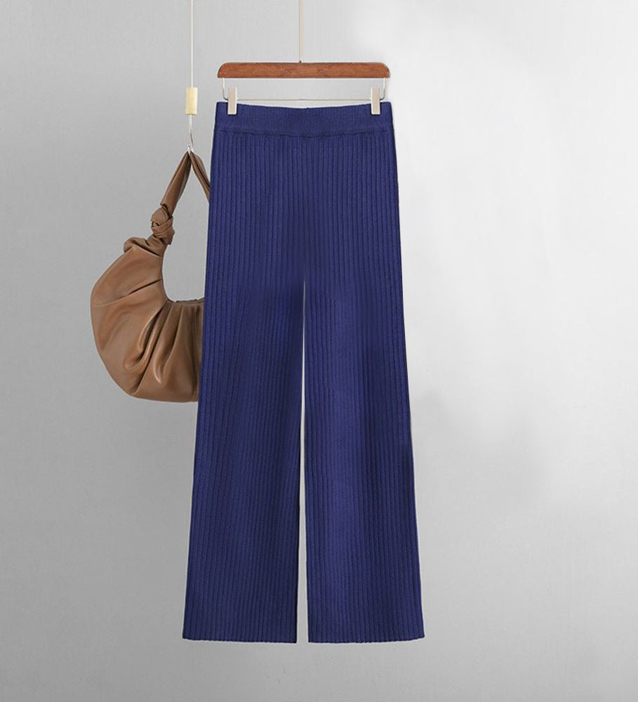 Ensemble deux pièces frais uni bleu foncé à manches longues