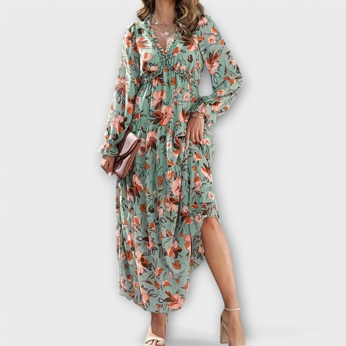 Elle | Robe longue fleurie à col en V