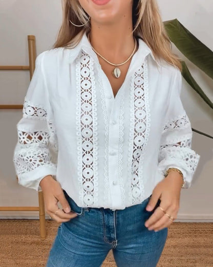ZIAH - BLOUSE CLASSIQUE À ŒILLETS MANCHES LONGUES