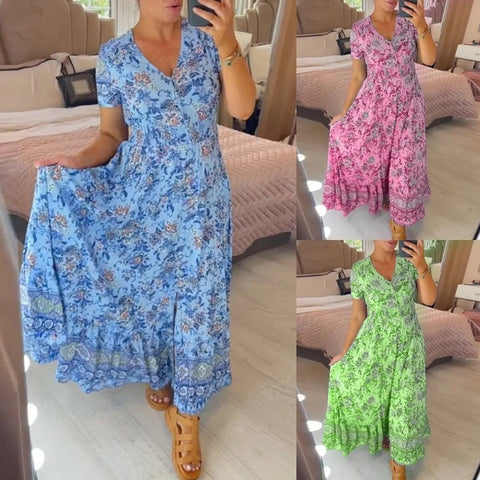 WILMA – ROBE À FLEURS AVEC DÉCOLLETÉ EN V