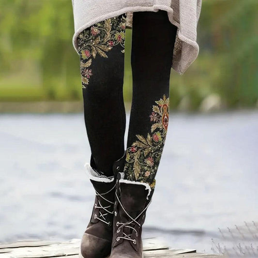 Pantalon noir à imprimé floral cool