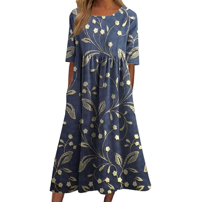 Marguerite | Robe mi-longue brodée de fleurs élégante