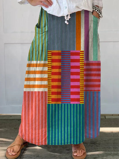 Robe en coton à imprimé artistique vintage à motif géométrique pour femme