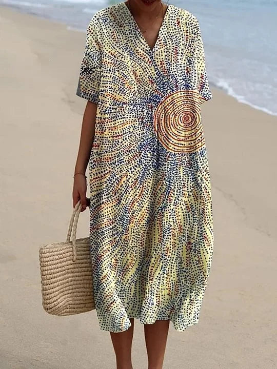 Robe fluide à imprimé artistique vintage pour femmes