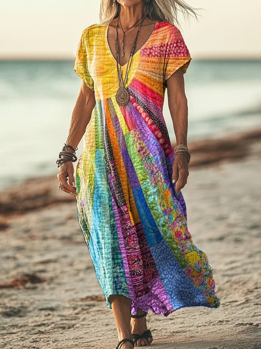 Robe en coton avec poche imprimée, motif géométrique artistique, motif Floral, pour femmes