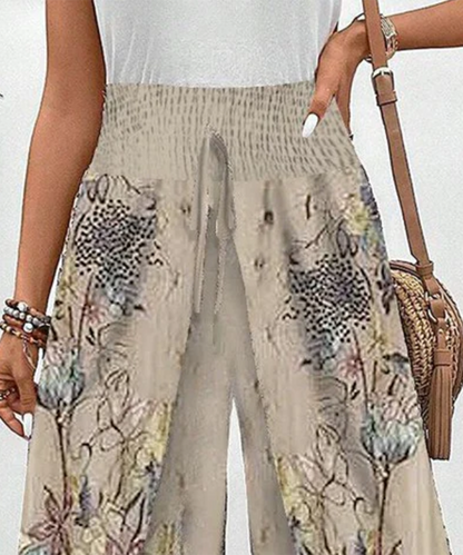 Pantalon à taille élastique imprimé abricot