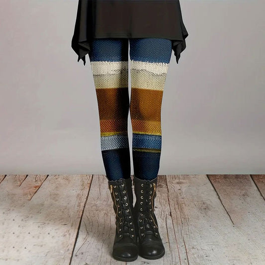 Leggings élégants à imprimé bloc de couleurs