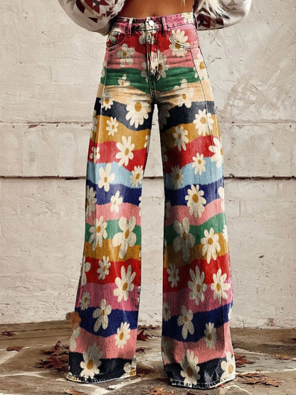 Fleur rétro | Pantalon évasé vintage