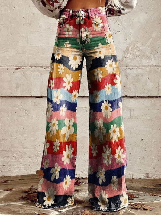 Fleur rétro | Pantalon évasé vintage