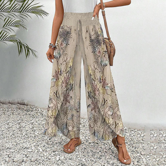 Pantalon à taille élastique imprimé abricot