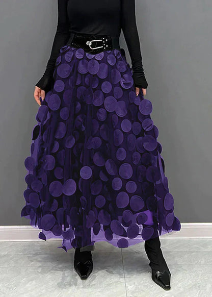 Christelle | Jupe élégante en tulle patchwork à pois noirs