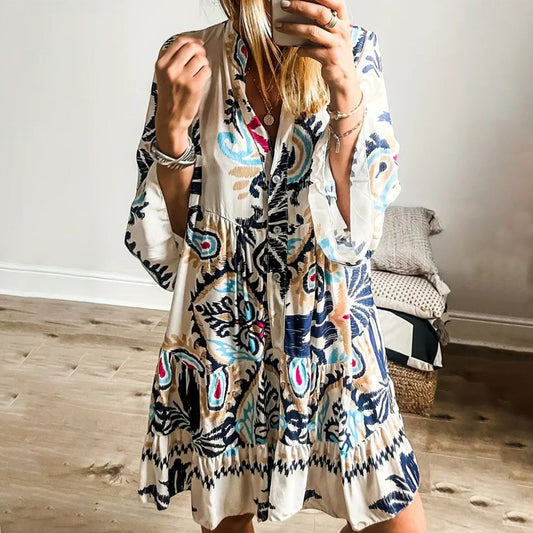 Ria Mini-robe imprimée unique à manches longues