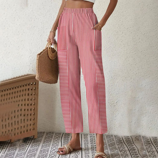 Pantalon rouge à rayures avec poches latérales