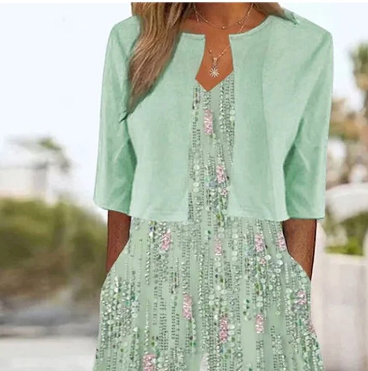 Combinaison verte à col en V pour jeune avec veste