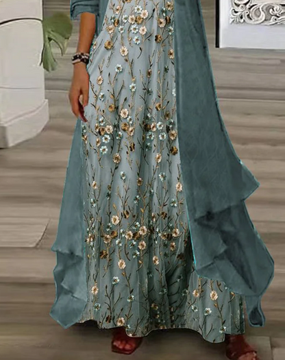 Robe longue à imprimé floral pour jeunes avec veste fine, tenues deux pièces
