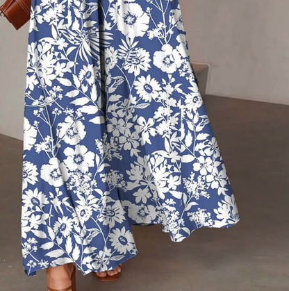 Pantalon taille élastique bleu frais à imprimé floral