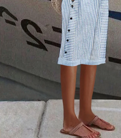 Pantalon bleu à rayures avec poches latérales