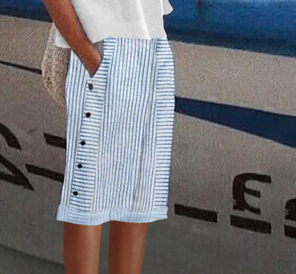 Pantalon bleu à rayures avec poches latérales