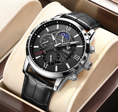 Montre à quartz de luxe en cuir