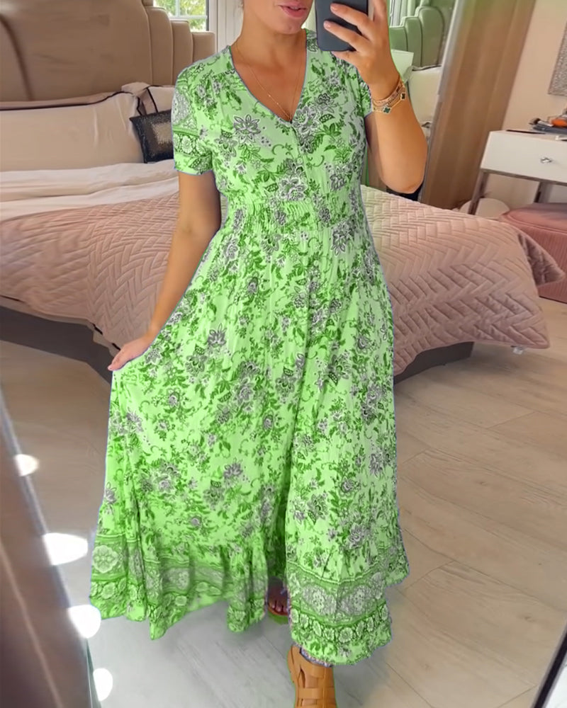 WILMA – ROBE À FLEURS AVEC DÉCOLLETÉ EN V