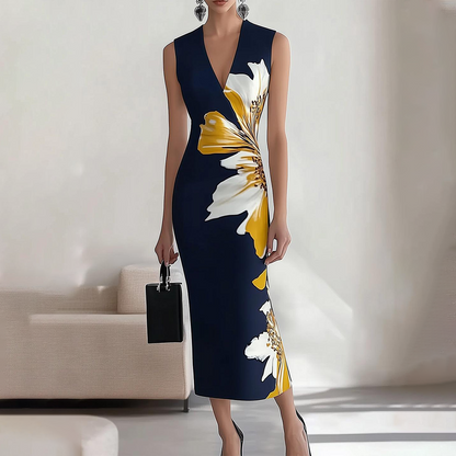 Robe longue élégante sans manches à imprimé floral
