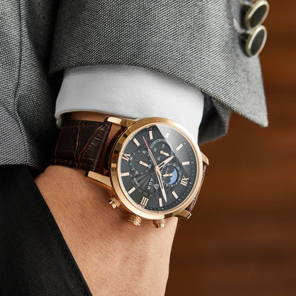 Montre à quartz de luxe en cuir