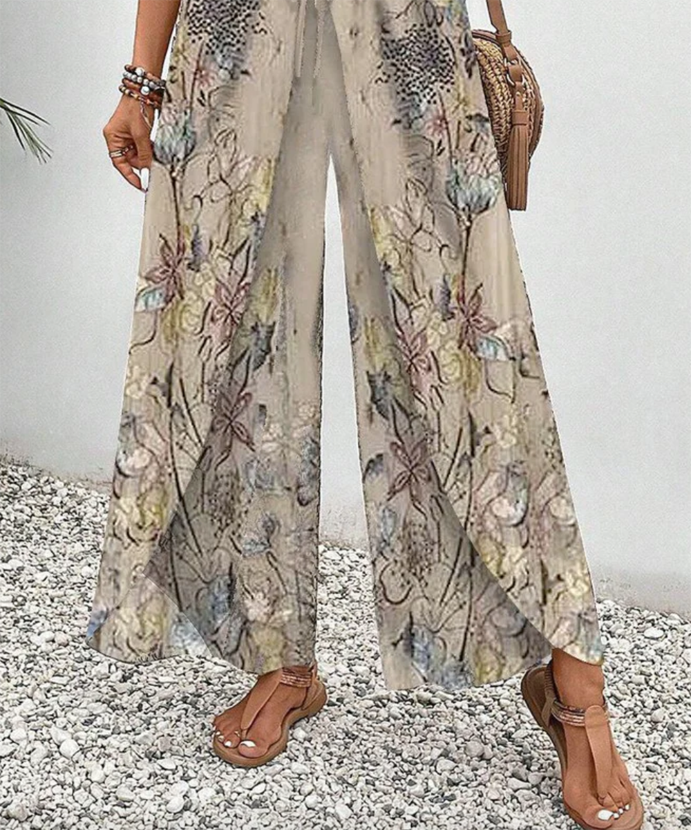 Pantalon à taille élastique imprimé abricot