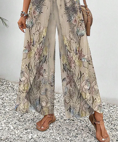 Pantalon à taille élastique imprimé abricot