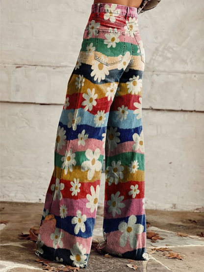 Fleur rétro | Pantalon évasé vintage