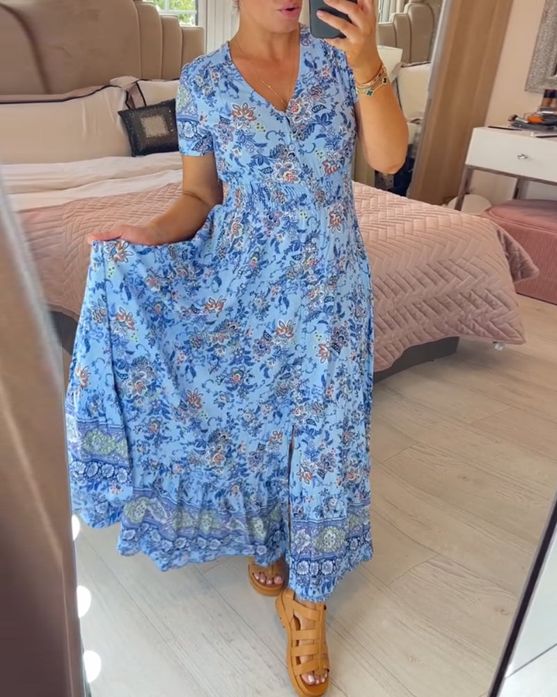 WILMA – ROBE À FLEURS AVEC DÉCOLLETÉ EN V