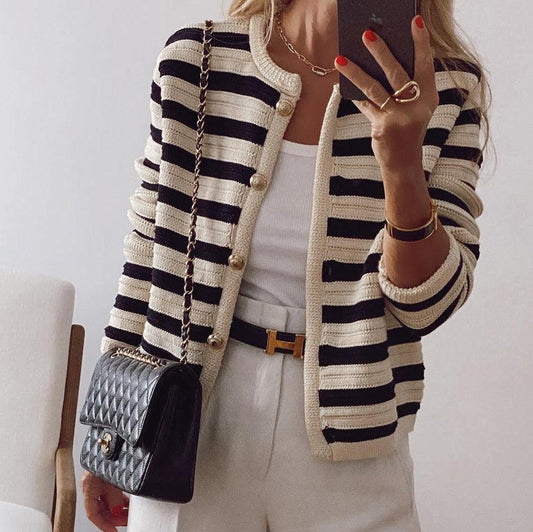 Cardigan rayé chic à manches longues
