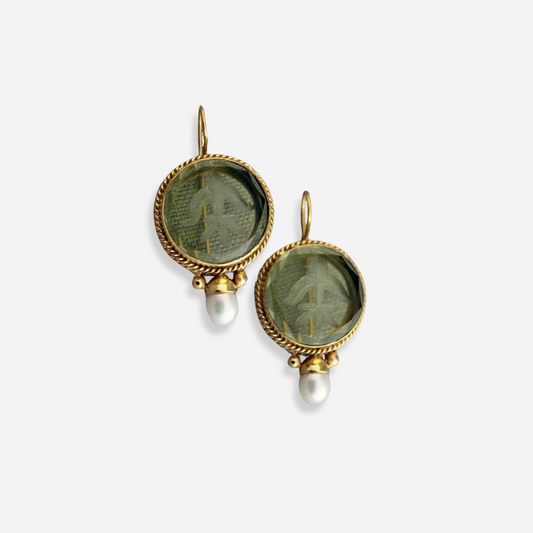 Boucles d'oreilles Penelope Vintage avec pierre verte et perle