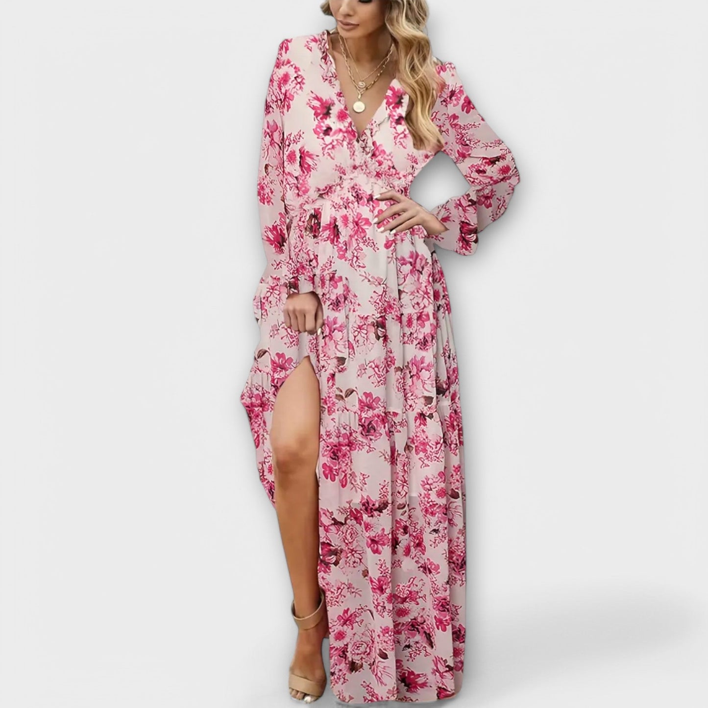 Elle | Robe longue fleurie à col en V