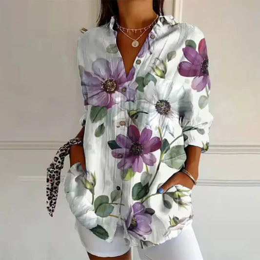 Chemise femme à fleurs à manches longues