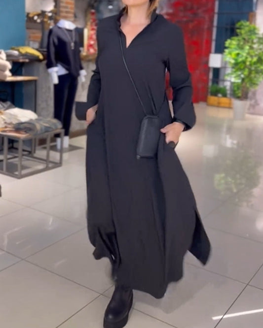 Evia™ - Robe longue ample avec revers et fente