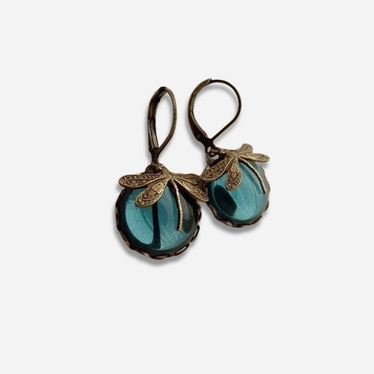 Boucles d'oreilles libellule en or antique
