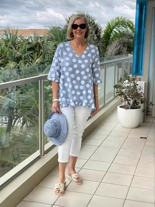 RAVEN – BLOUSE EN COTON À MOTIFS AVEC ENCOLURE EN V